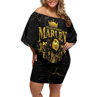 Reggae King Marley Family Matching Off Shoulder Short Dress and Hawaiian Shirt Gold Lion LT05 - Wonder Print Shop