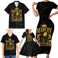 Reggae King Marley Family Matching Short Sleeve Bodycon Dress and Hawaiian Shirt Gold Lion LT05 - Wonder Print Shop