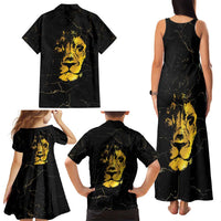 Reggae King Marley Family Matching Tank Maxi Dress and Hawaiian Shirt Gold Lion LT05 - Wonder Print Shop