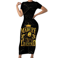 Reggae King Marley Short Sleeve Bodycon Dress Gold Lion LT05 - Wonder Print Shop