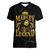 Reggae King Marley Women V-Neck T-Shirt Gold Lion LT05 - Wonder Print Shop