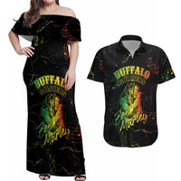 Reggae King Buffalo Soldier Couples Matching Off Shoulder Maxi Dress and Hawaiian Shirt Honoring The Legend