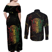 Reggae King Buffalo Soldier Couples Matching Off Shoulder Maxi Dress and Long Sleeve Button Shirt Honoring The Legend