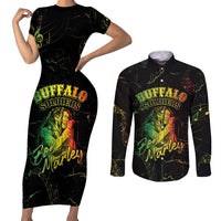 Reggae King Buffalo Soldier Couples Matching Short Sleeve Bodycon Dress and Long Sleeve Button Shirt Honoring The Legend