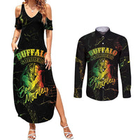 Reggae King Buffalo Soldier Couples Matching Summer Maxi Dress and Long Sleeve Button Shirt Honoring The Legend