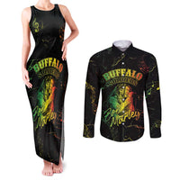 Reggae King Buffalo Soldier Couples Matching Tank Maxi Dress and Long Sleeve Button Shirt Honoring The Legend