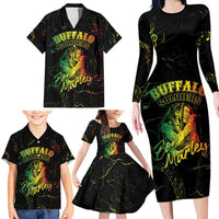 Reggae King Buffalo Soldier Family Matching Long Sleeve Bodycon Dress and Hawaiian Shirt Honoring The Legend