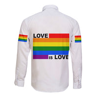 Pride Month Love Is Love Long Sleeve Button Shirt White Vibe LT6 - Wonder Print Shop