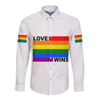 Pride Month Love Wins Long Sleeve Button Shirt White Vibe LT6 - Wonder Print Shop