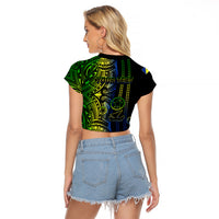 Custom Vanuatu Malampa Raglan Cropped T Shirt Polynesian Tribal LT6 - Wonder Print Shop