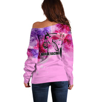 Kentucky Horse Racing Off Shoulder Sweater Derby Girl Pink Style LT6 - Wonder Print Shop
