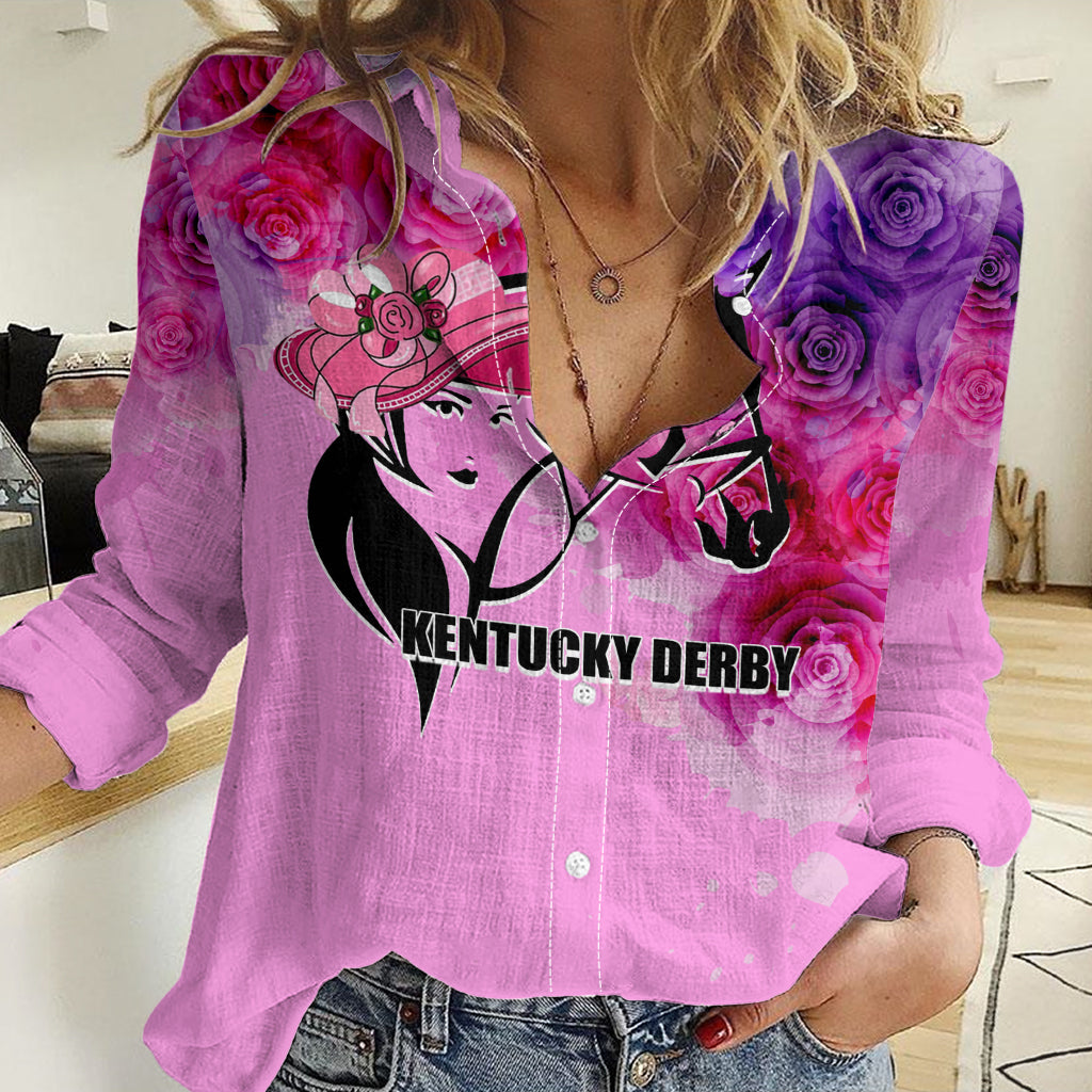Kentucky Horse Racing Women Casual Shirt Derby Girl Pink Style LT6