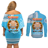 Fiji Couples Matching Off Shoulder Short Dress and Long Sleeve Button Shirts Melanesian Festival 2023 LT6 - Wonder Print Shop