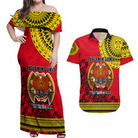 Papua New Guinea Couples Matching Off Shoulder Maxi Dress and Hawaiian Shirt Melanesian Festival 2023 LT6 - Wonder Print Shop