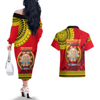 Papua New Guinea Couples Matching Off The Shoulder Long Sleeve Dress and Hawaiian Shirt Melanesian Festival 2023 LT6 - Wonder Print Shop