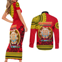 Papua New Guinea Couples Matching Short Sleeve Bodycon Dress and Long Sleeve Button Shirts Melanesian Festival 2023 LT6 - Wonder Print Shop