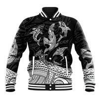 Polynesian Tribal Baseball Jacket with Sharks Tattoo White LT6 - Wonder Print Shop