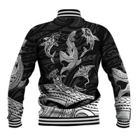 Polynesian Tribal Baseball Jacket with Sharks Tattoo White LT6 - Wonder Print Shop