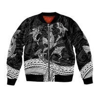 Polynesian Tribal Bomber Jacket with Sharks Tattoo White LT6 - Wonder Print Shop