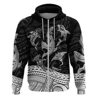 Polynesian Tribal Hoodie with Sharks Tattoo White LT6 - Wonder Print Shop