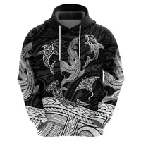 Polynesian Tribal Hoodie with Sharks Tattoo White LT6 - Wonder Print Shop