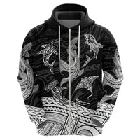 Polynesian Tribal Hoodie with Sharks Tattoo White LT6 - Wonder Print Shop