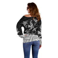 Polynesian Tribal Off Shoulder Sweater with Sharks Tattoo White LT6 - Wonder Print Shop