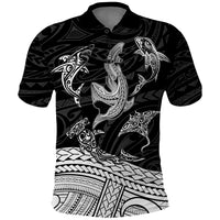 Polynesian Tribal Polo Shirt with Sharks Tattoo White LT6 - Wonder Print Shop