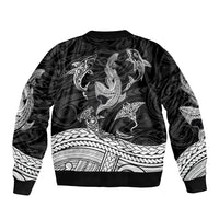 Polynesian Tribal Sleeve Zip Bomber Jacket with Sharks Tattoo White LT6 - Wonder Print Shop