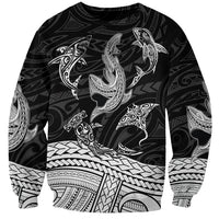 Polynesian Tribal Sweatshirt with Sharks Tattoo White LT6 - Wonder Print Shop