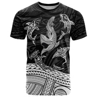 Polynesian Tribal T Shirt with Sharks Tattoo White LT6 - Wonder Print Shop