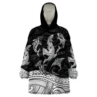 Polynesian Tribal Wearable Blanket Hoodie with Sharks Tattoo White LT6 - Wonder Print Shop