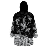 Polynesian Tribal Wearable Blanket Hoodie with Sharks Tattoo White LT6 - Wonder Print Shop