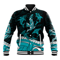 Polynesian Tribal Baseball Jacket with Sharks Tattoo Green LT6 - Wonder Print Shop