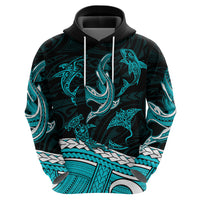 Polynesian Tribal Hoodie with Sharks Tattoo Green LT6 - Wonder Print Shop