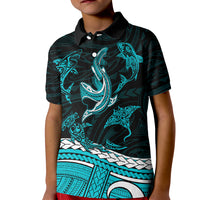 Polynesian Tribal Polo Shirt for Kid with Sharks Tattoo Green LT6 - Wonder Print Shop
