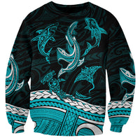Polynesian Tribal Sweatshirt with Sharks Tattoo Green LT6 - Wonder Print Shop