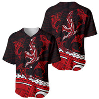 Polynesian Tribal Baseball Jersey with Sharks Tattoo Red LT6 - Wonder Print Shop