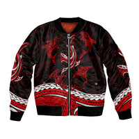 Polynesian Tribal Bomber Jacket with Sharks Tattoo Red LT6 - Wonder Print Shop
