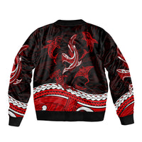 Polynesian Tribal Bomber Jacket with Sharks Tattoo Red LT6 - Wonder Print Shop