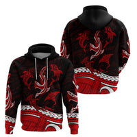 Polynesian Tribal Hoodie with Sharks Tattoo Red LT6 - Wonder Print Shop