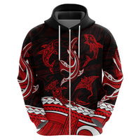 Polynesian Tribal Hoodie with Sharks Tattoo Red LT6 - Wonder Print Shop