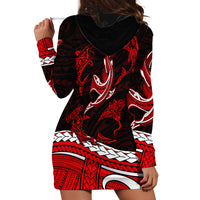 Polynesian Tribal Hoodie Dress with Sharks Tattoo Red LT6 - Wonder Print Shop