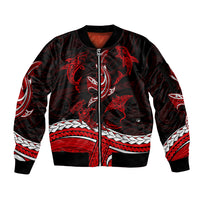 Polynesian Tribal Sleeve Zip Bomber Jacket with Sharks Tattoo Red LT6 - Wonder Print Shop