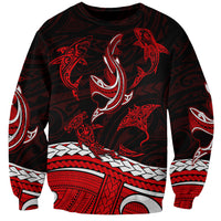 Polynesian Tribal Sweatshirt with Sharks Tattoo Red LT6 - Wonder Print Shop