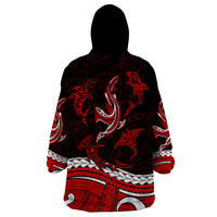 Polynesian Tribal Wearable Blanket Hoodie with Sharks Tattoo Red LT6 - Wonder Print Shop