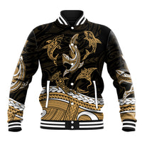 Polynesian Tribal Baseball Jacket with Sharks Tattoo Gold LT6 - Wonder Print Shop