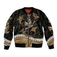Polynesian Tribal Bomber Jacket with Sharks Tattoo Gold LT6 - Wonder Print Shop