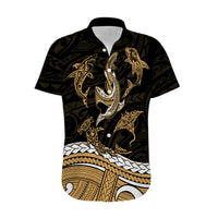 Polynesian Tribal Hawaiian Shirt with Sharks Tattoo Gold LT6 - Wonder Print Shop