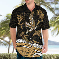 Polynesian Tribal Hawaiian Shirt with Sharks Tattoo Gold LT6 - Wonder Print Shop